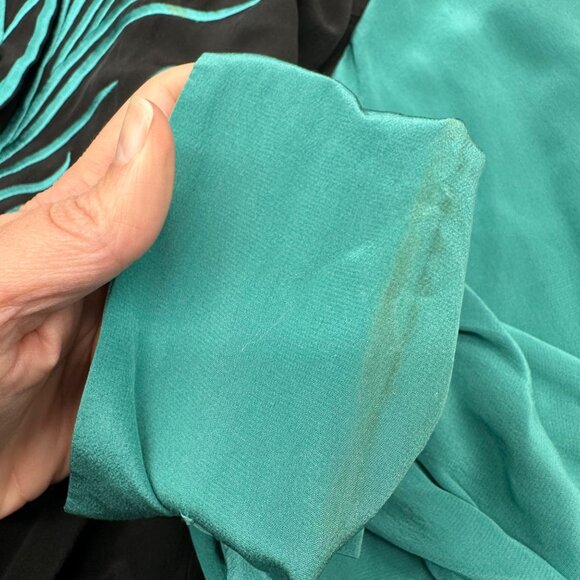 Vintage Bob Mackie Wearable Art Shirt Silk Western 90s Blouse Teal Black 1X READ - Picture 8 of 9